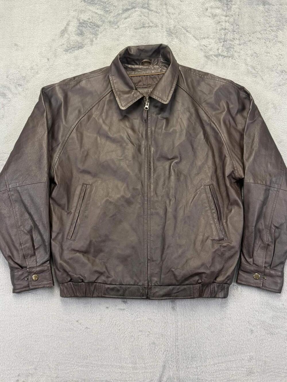 St. John's Bay Brown Leather Harrington Bomber Jacket